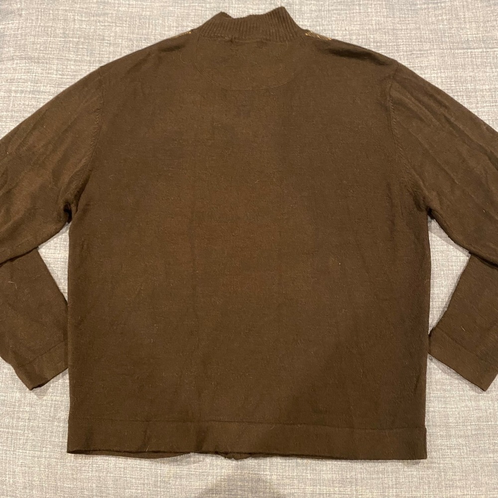 VTG Travelsmith Mens Large Brown Merino Wool Zip 90s Sweater Jacket Grandpacore - Picture 6 of 6